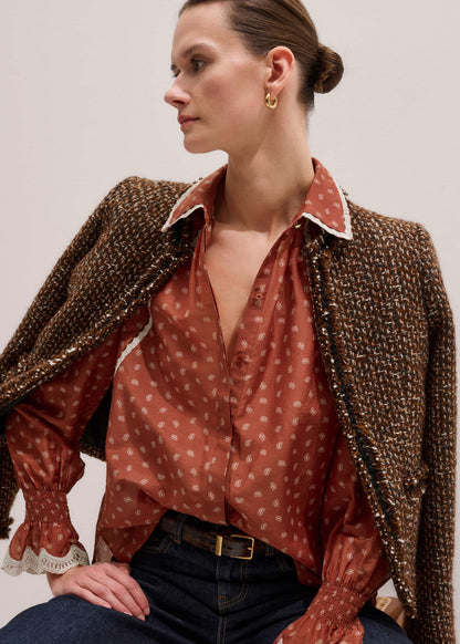 Orange Spaced Paisley Motif Print Blouse | ME+EM Clothing