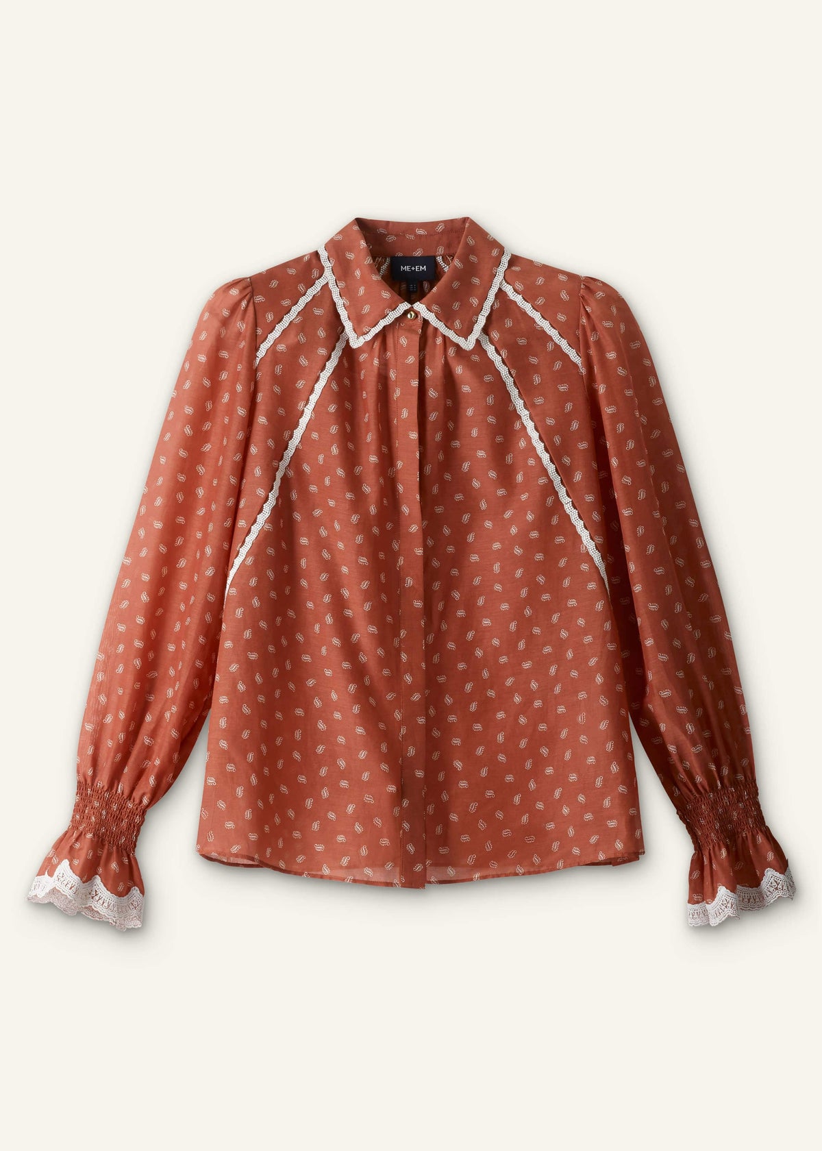 Orange Spaced Paisley Motif Print Blouse | ME+EM Clothing