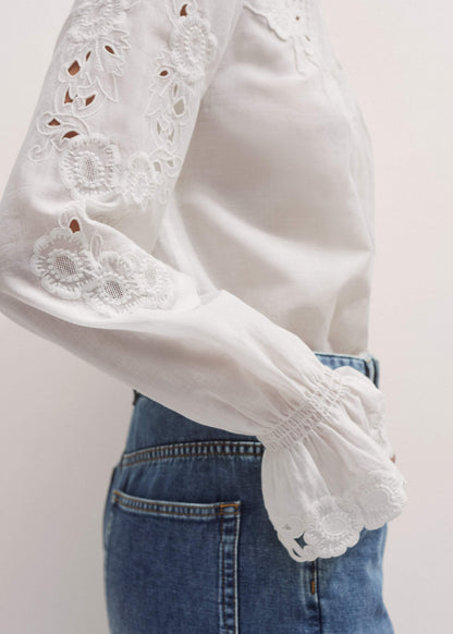 White Floral Embroidery Blouse | ME+EM Clothing