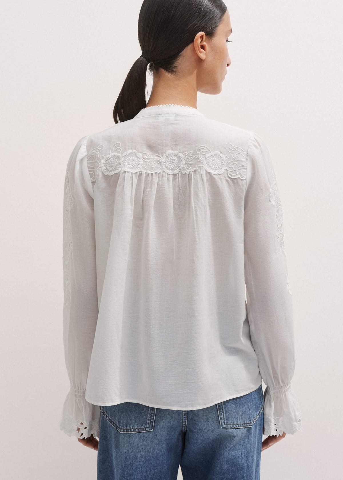 White Floral Embroidery Blouse | ME+EM Clothing