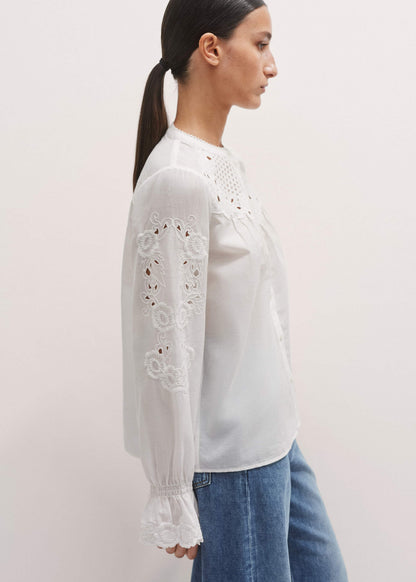 White Floral Embroidery Blouse | ME+EM Clothing