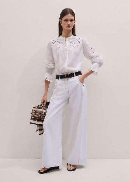 White Floral Embroidery Blouse | ME+EM Clothing