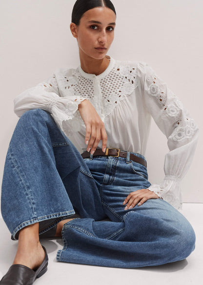 White Floral Embroidery Blouse | ME+EM Clothing