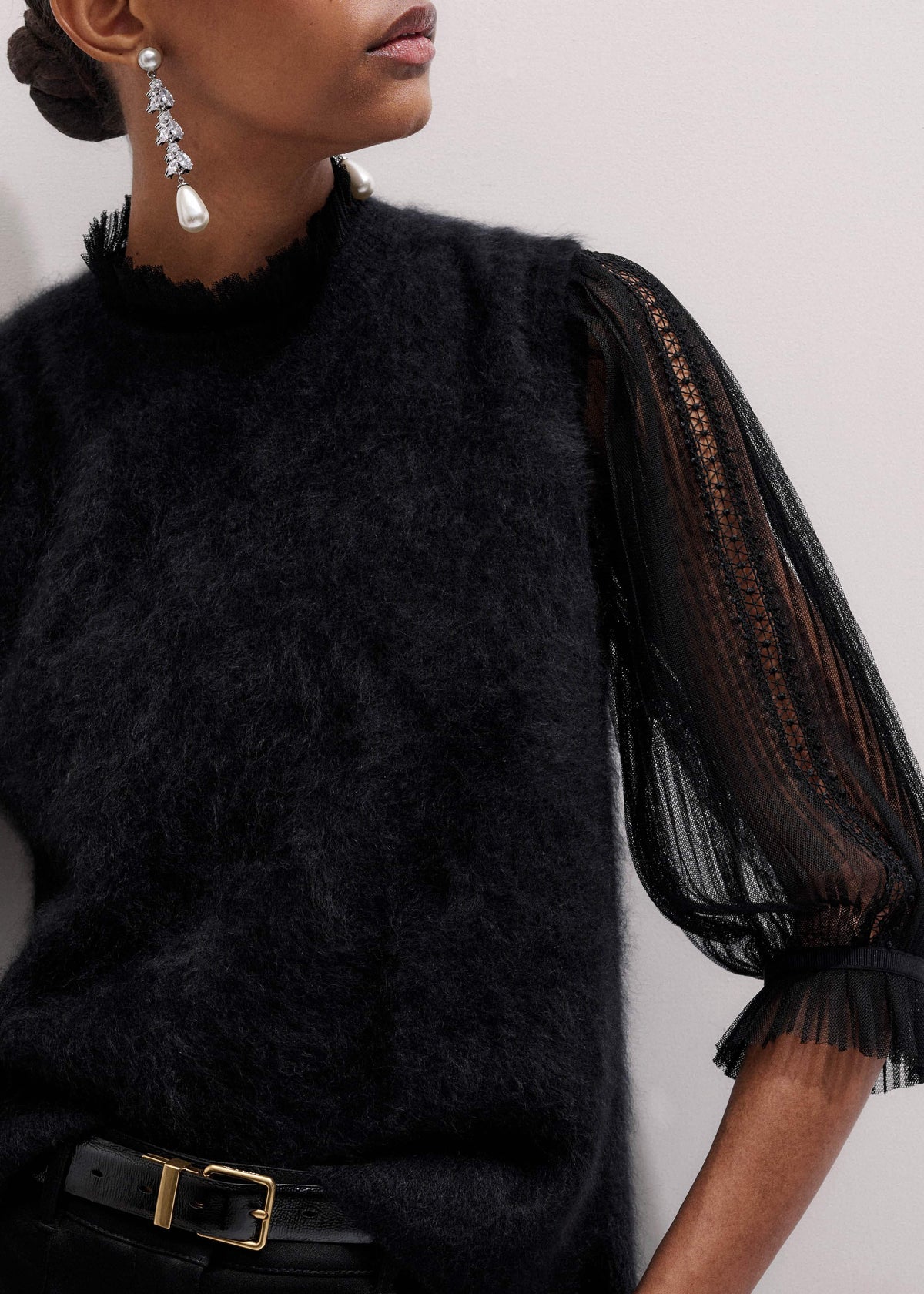 Black Lace Insert Tulle Layering Blouse | ME+EM Clothing