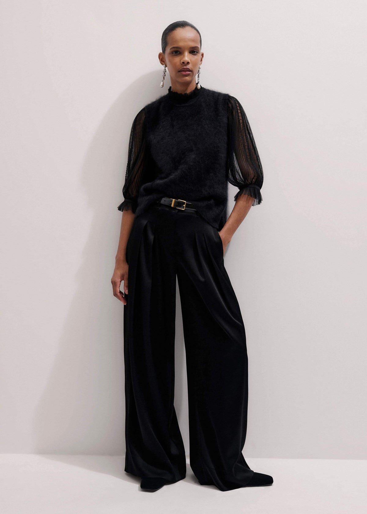 Black Lace Insert Tulle Layering Blouse | ME+EM Clothing