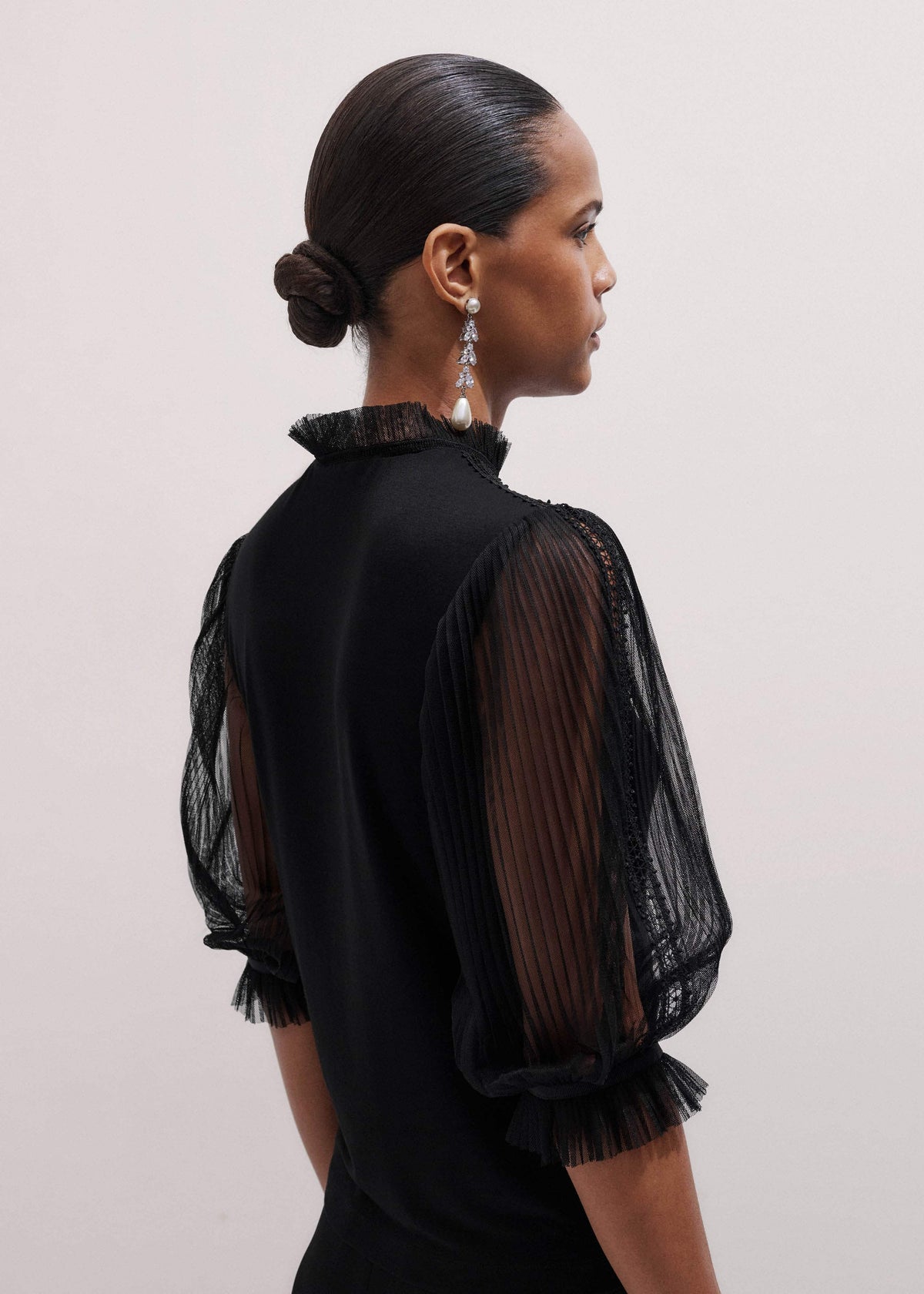Black Lace Insert Tulle Layering Blouse | ME+EM Clothing
