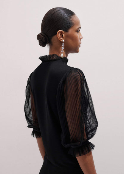 Black Lace Insert Tulle Layering Blouse | ME+EM Clothing
