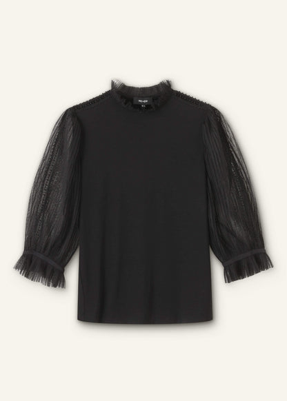 Black Lace Insert Tulle Layering Blouse | ME+EM Clothing