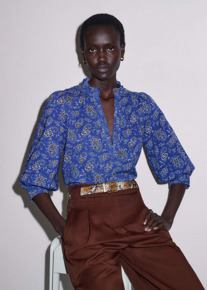 Blue Paisley Print Straight Blouse | ME+EM Clothing