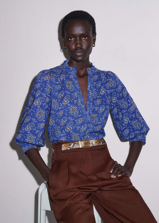 Blue Paisley Print Straight Blouse | ME+EM Clothing