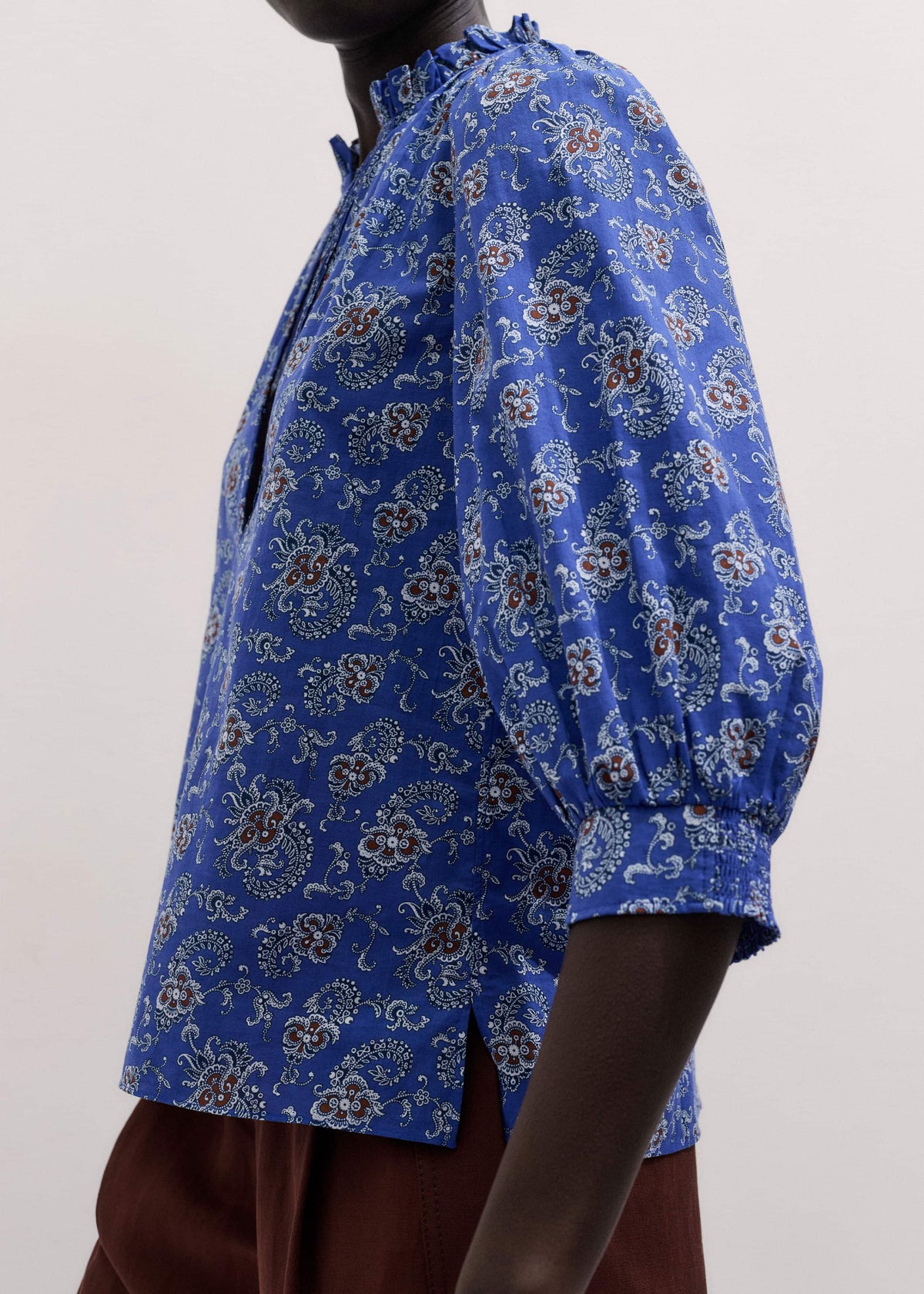 Blue Paisley Print Straight Blouse | ME+EM Clothing