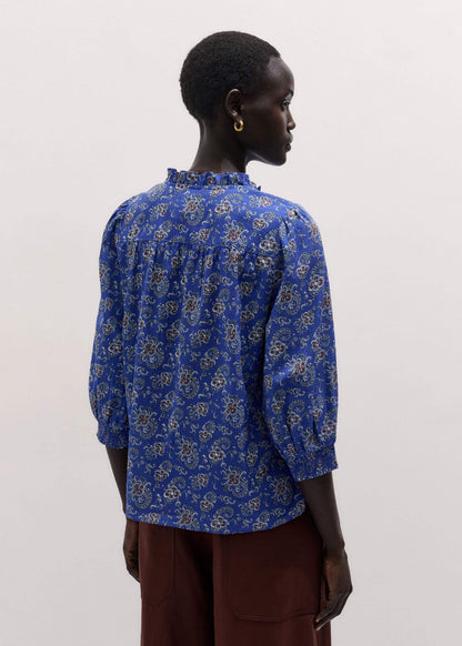 Blue Paisley Print Straight Blouse | ME+EM Clothing