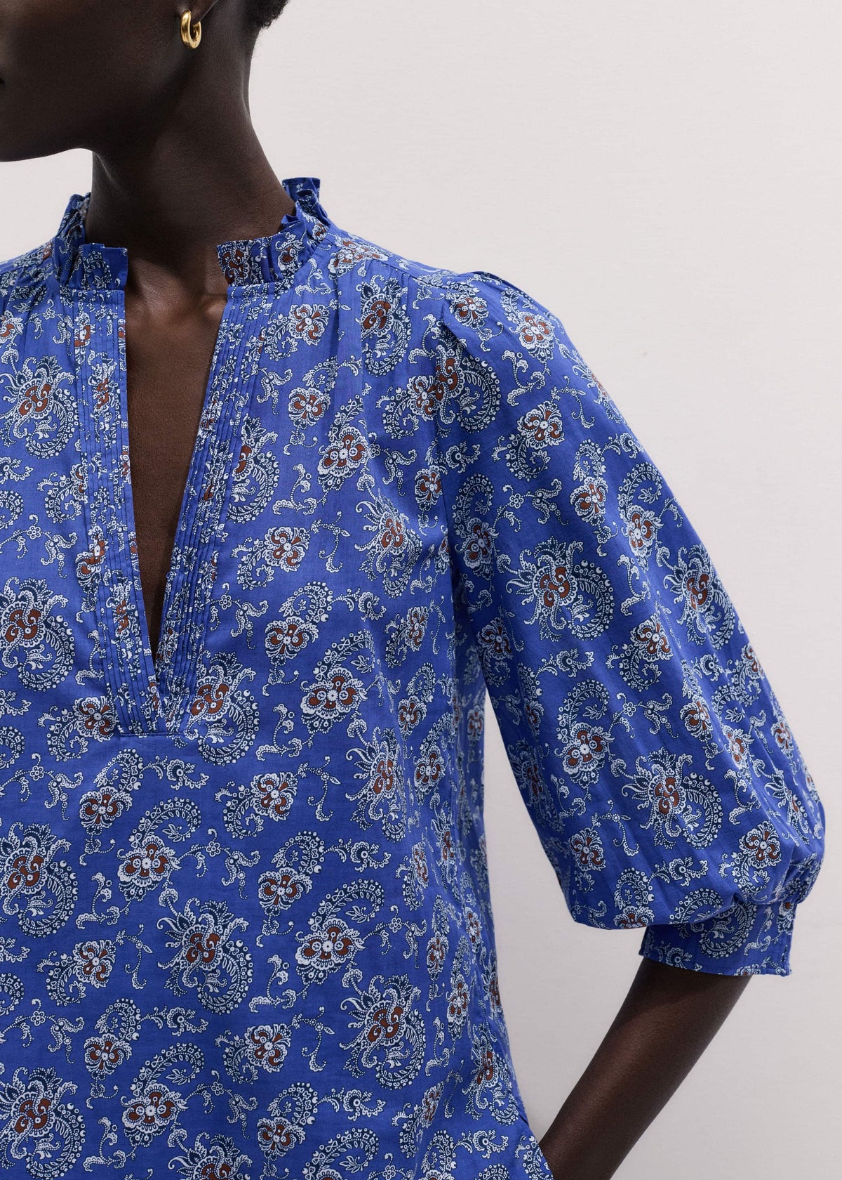 Blue Paisley Print Straight Blouse | ME+EM Clothing