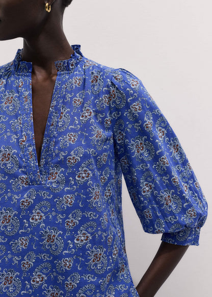 Blue Paisley Print Straight Blouse | ME+EM Clothing