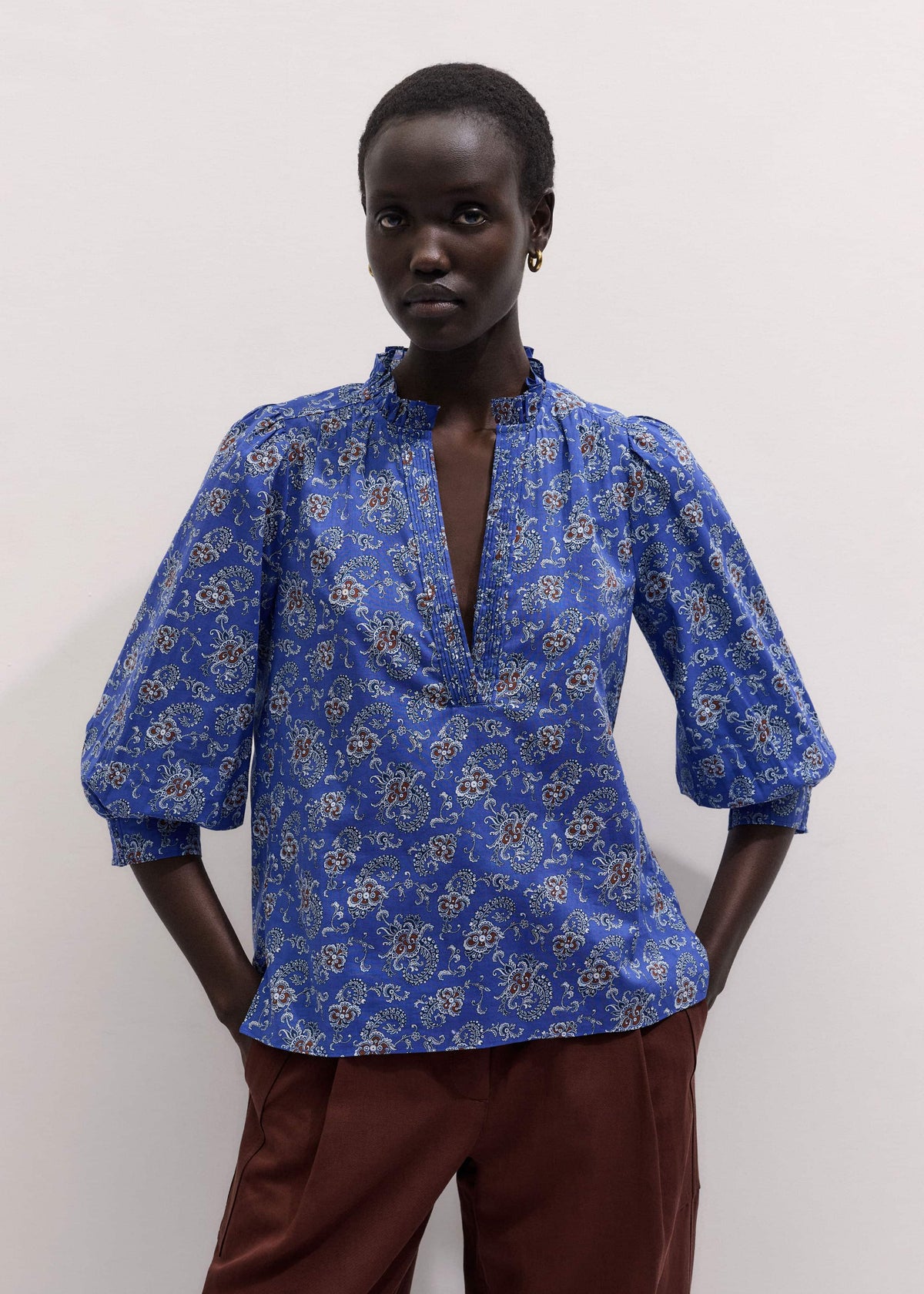 Blue Paisley Print Straight Blouse | ME+EM Clothing