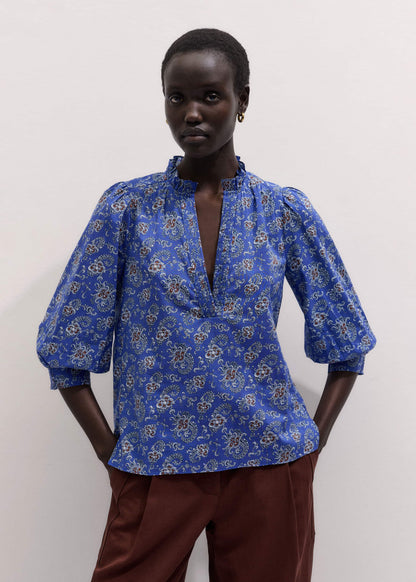 Blue Paisley Print Straight Blouse | ME+EM Clothing