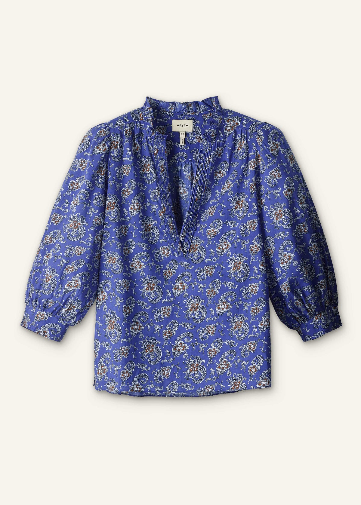 Blue Paisley Print Straight Blouse | ME+EM Clothing