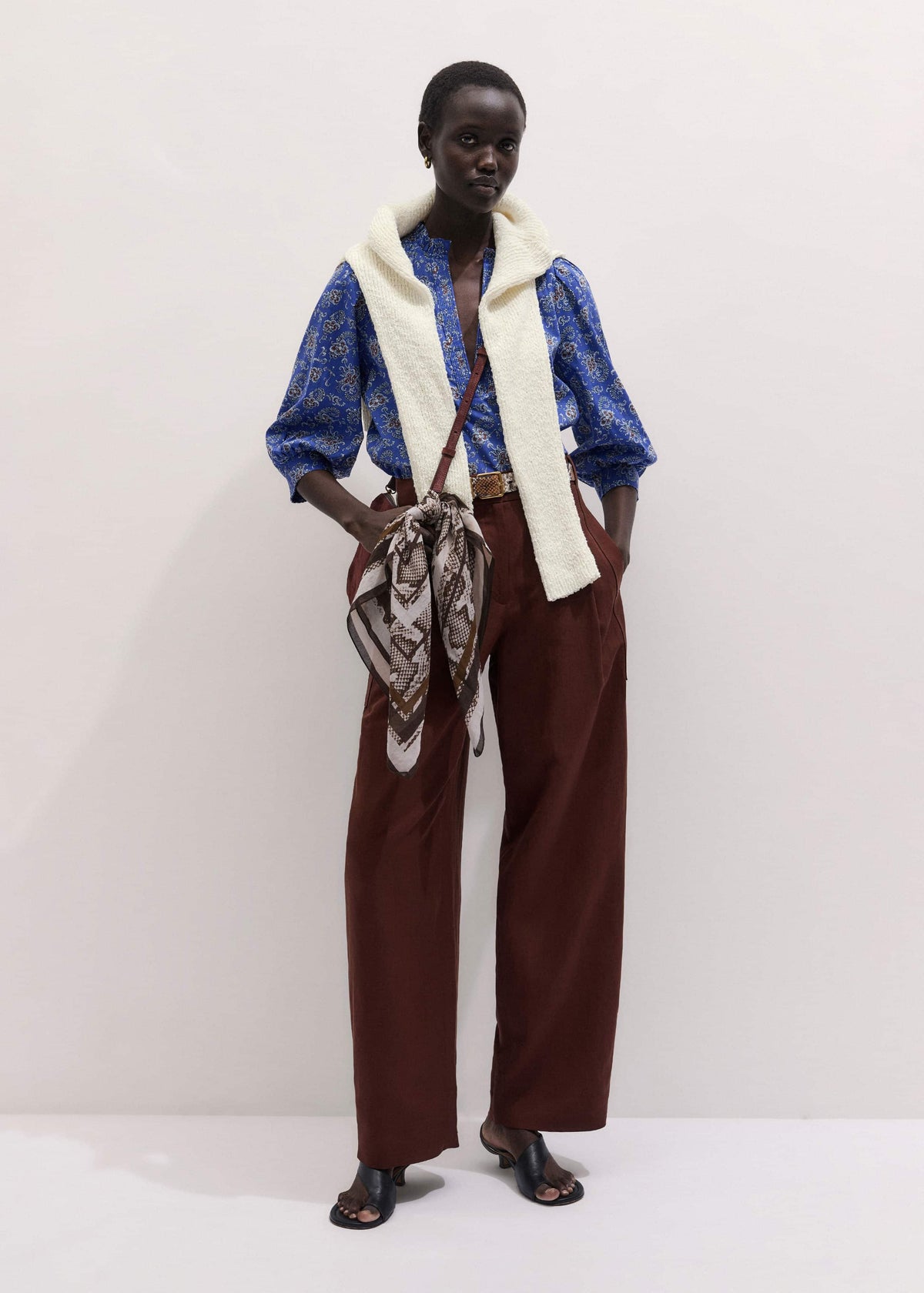 Blue Paisley Print Straight Blouse | ME+EM Clothing