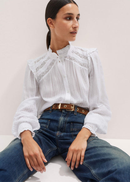 White Cotton + Lace Trim Blouse | ME+EM Clothing