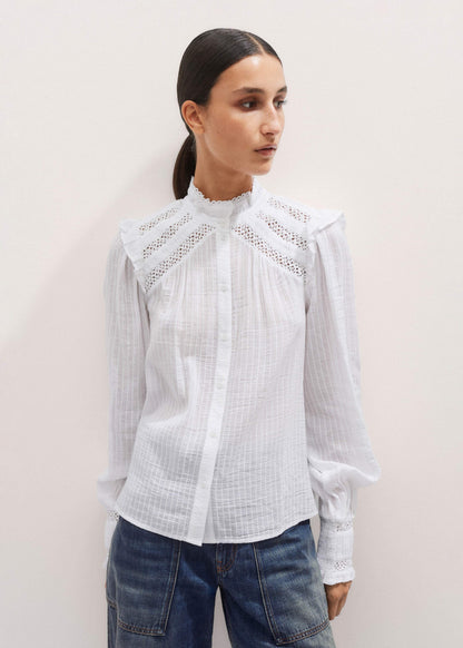 White Cotton + Lace Trim Blouse | ME+EM Clothing