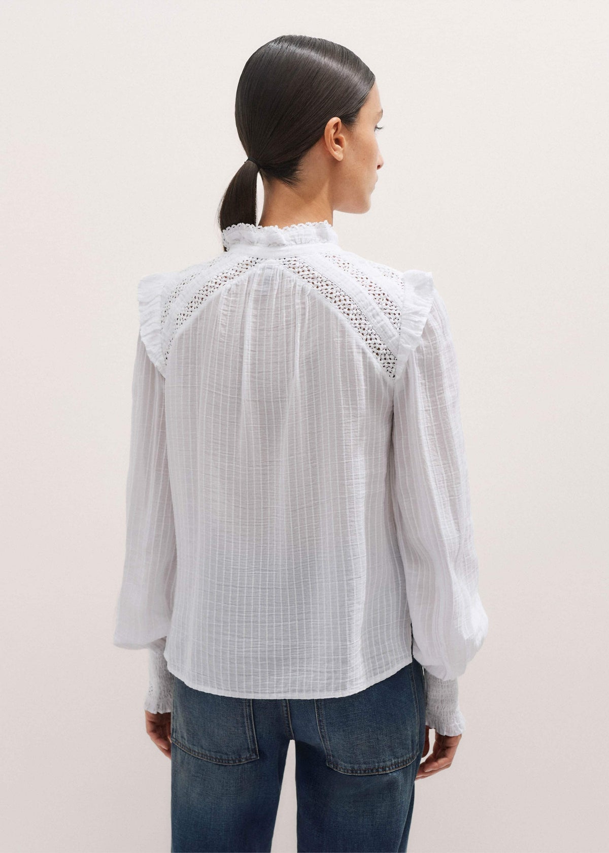 White Cotton + Lace Trim Blouse | ME+EM Clothing