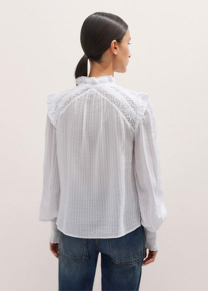 White Cotton + Lace Trim Blouse | ME+EM Clothing