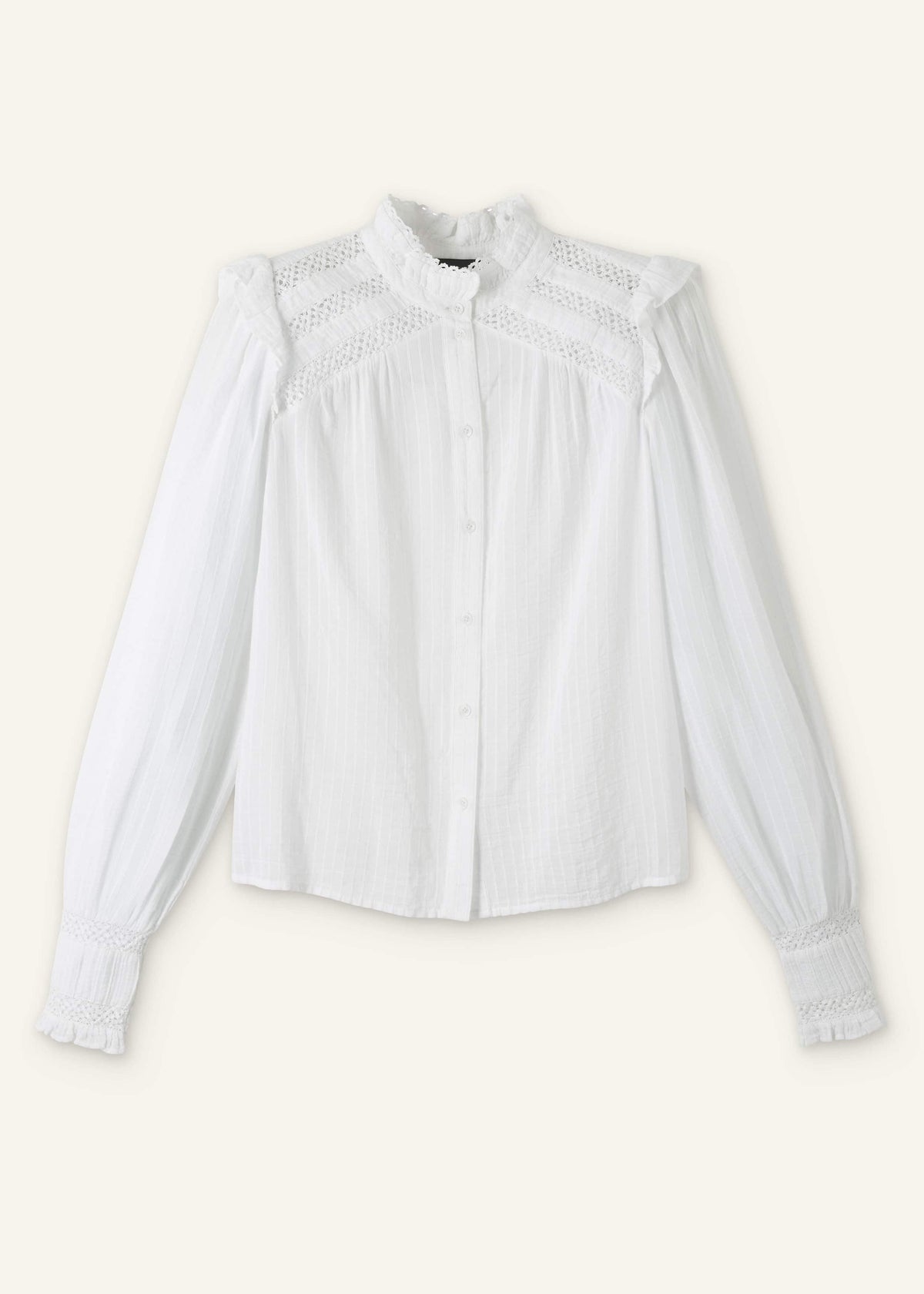 White Cotton + Lace Trim Blouse | ME+EM Clothing