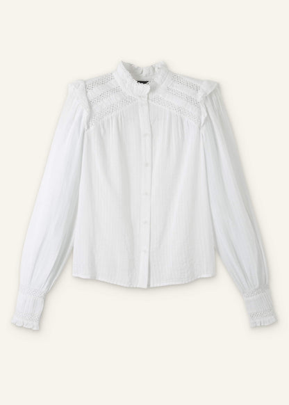 White Cotton + Lace Trim Blouse | ME+EM Clothing