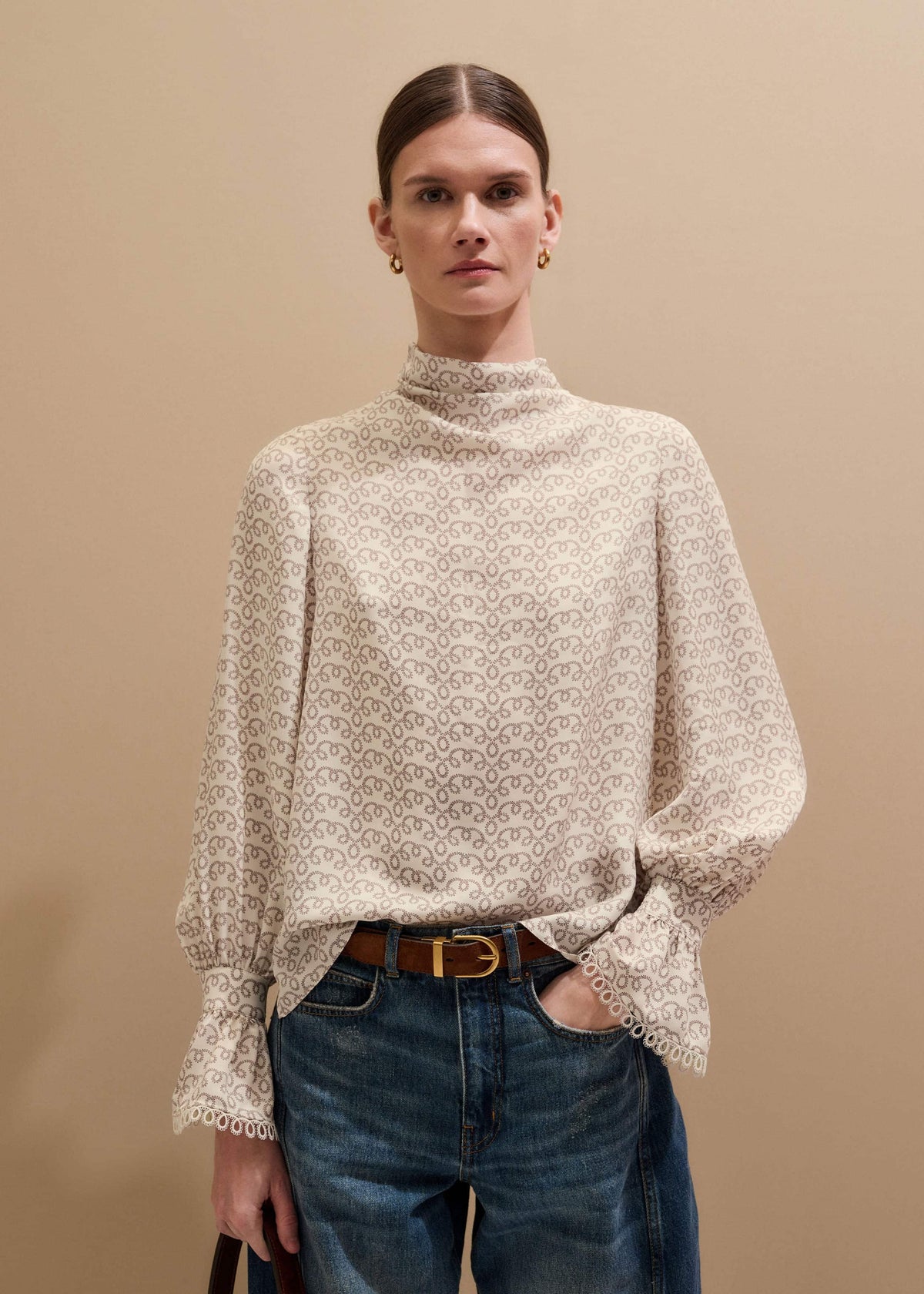 Cream Silk Delicate Cowl Neck Blouse | ME+EM Clothing