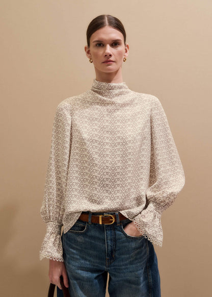 Cream Silk Delicate Cowl Neck Blouse | ME+EM Clothing