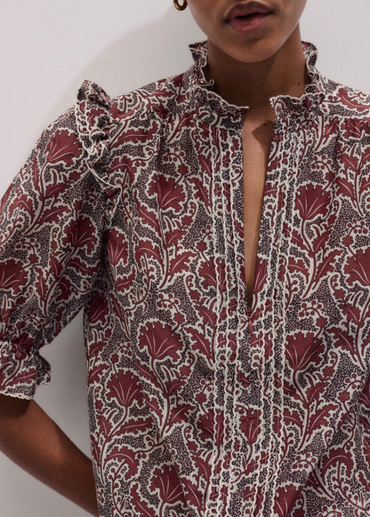 Brown Silk Cotton Rising Wildflower Print Blouse | ME+EM Clothing