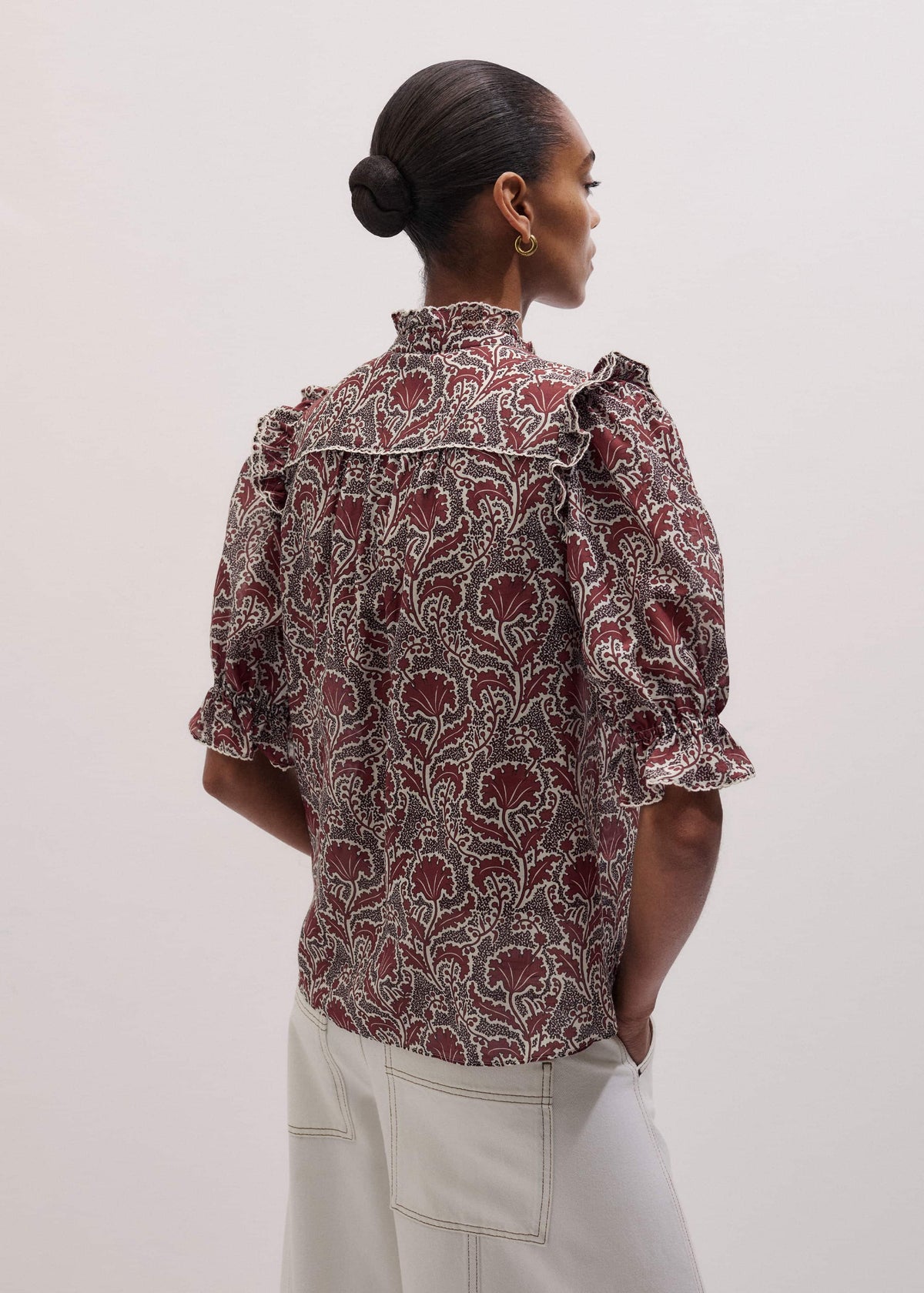 Brown Silk Cotton Rising Wildflower Print Blouse | ME+EM Clothing