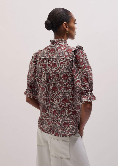 Brown Silk Cotton Rising Wildflower Print Blouse | ME+EM Clothing
