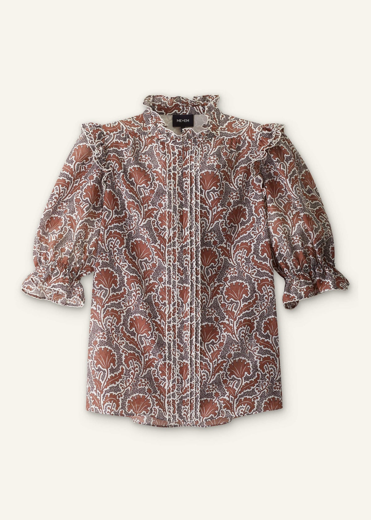 Brown Silk Cotton Rising Wildflower Print Blouse | ME+EM Clothing