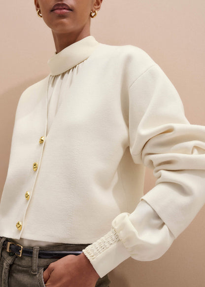 Cream Silk High Neck Slim Cut Blouse | ME+EM Clothing