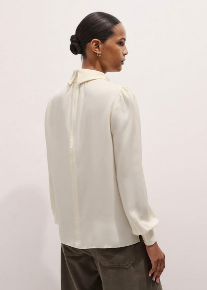 Cream Silk High Neck Slim Cut Blouse | ME+EM Clothing