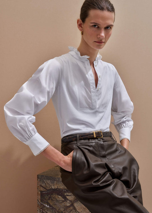 White Frill Neck Layering Blouse | ME+EM Clothing