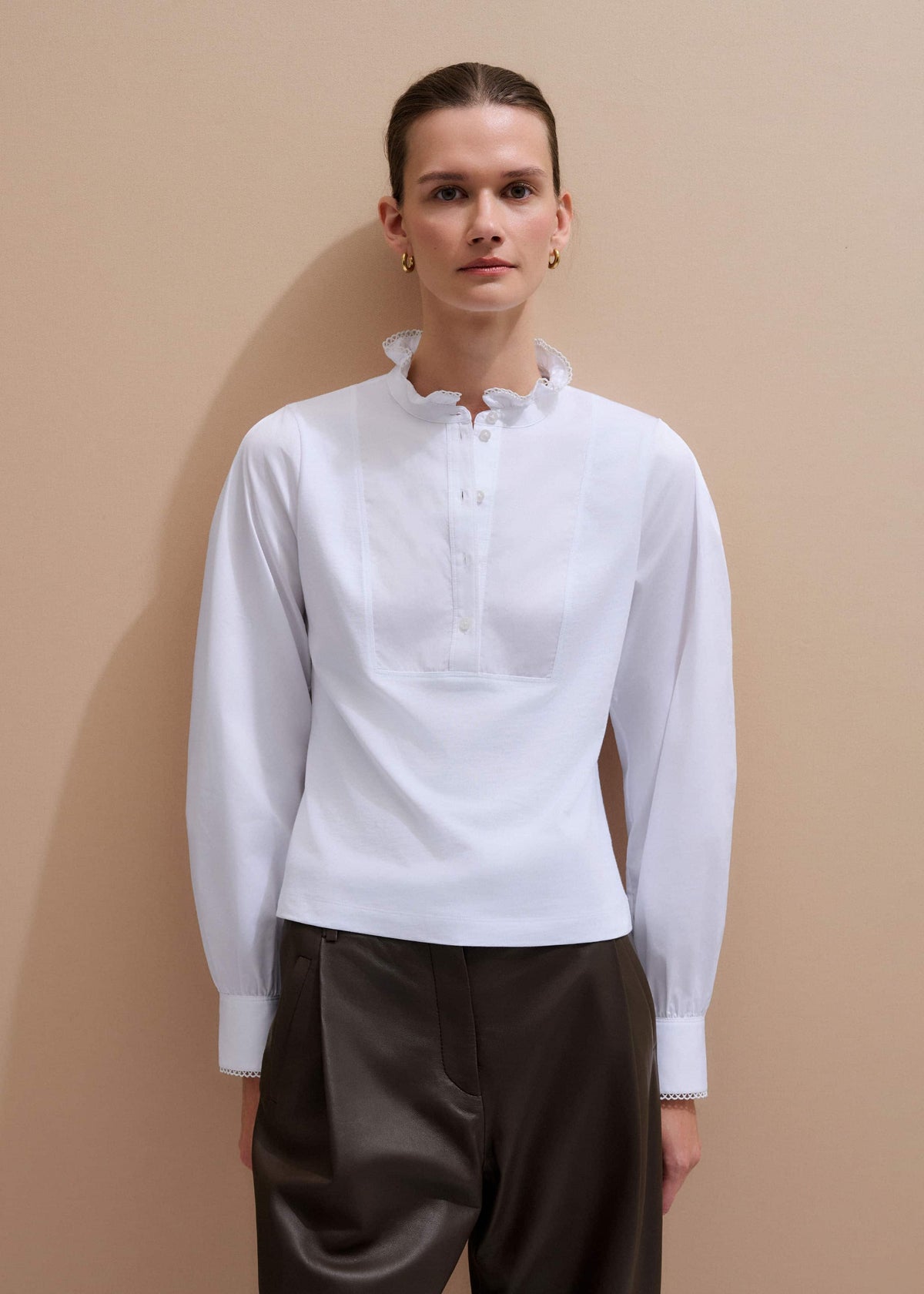 White Frill Neck Layering Blouse | ME+EM Clothing