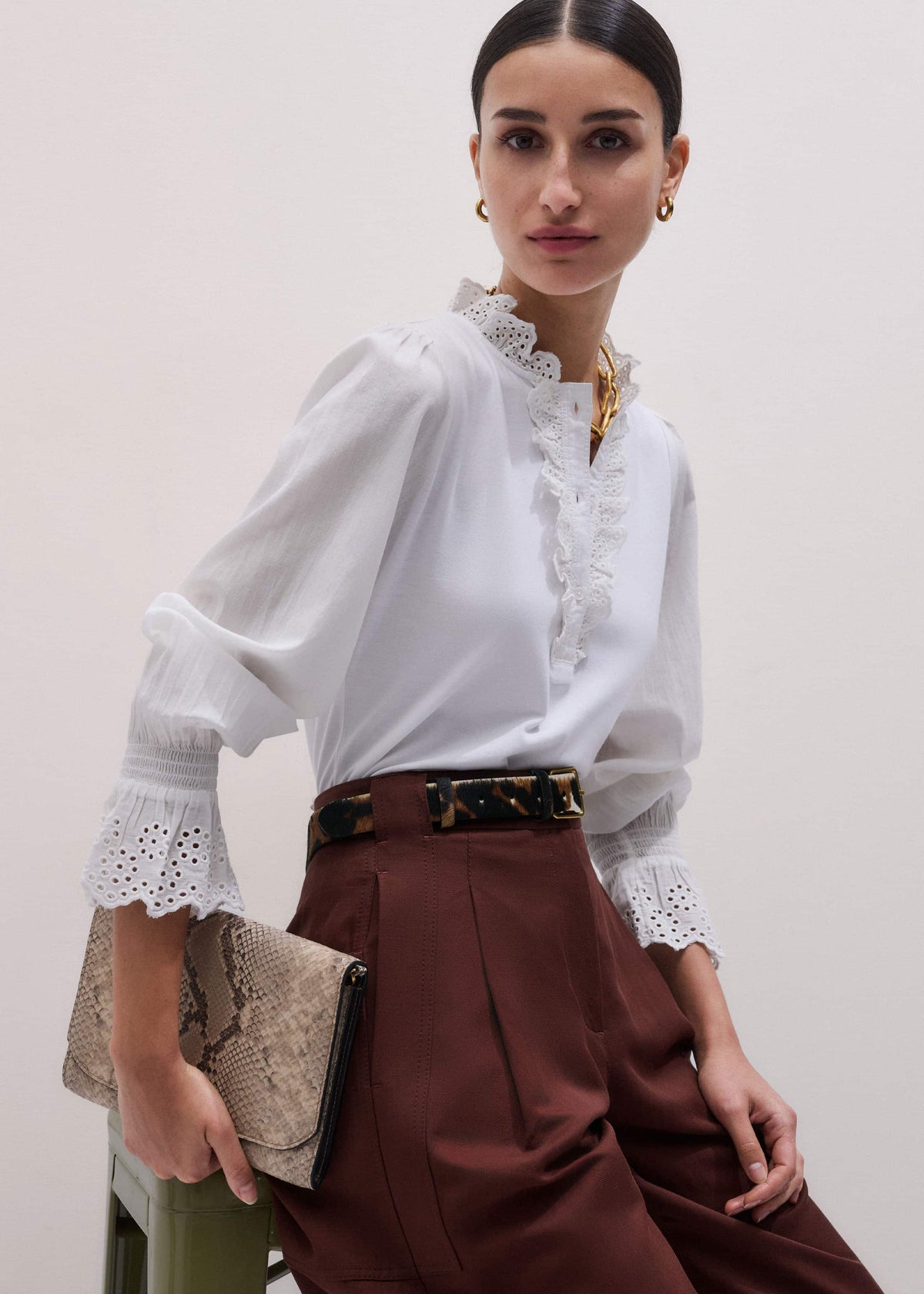 White Cotton Voile Broderie Layering Blouse | ME+EM Clothing