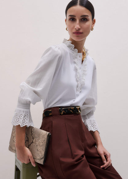 White Cotton Voile Broderie Layering Blouse | ME+EM Clothing