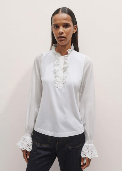 White Cotton Voile Broderie Layering Blouse | ME+EM Clothing