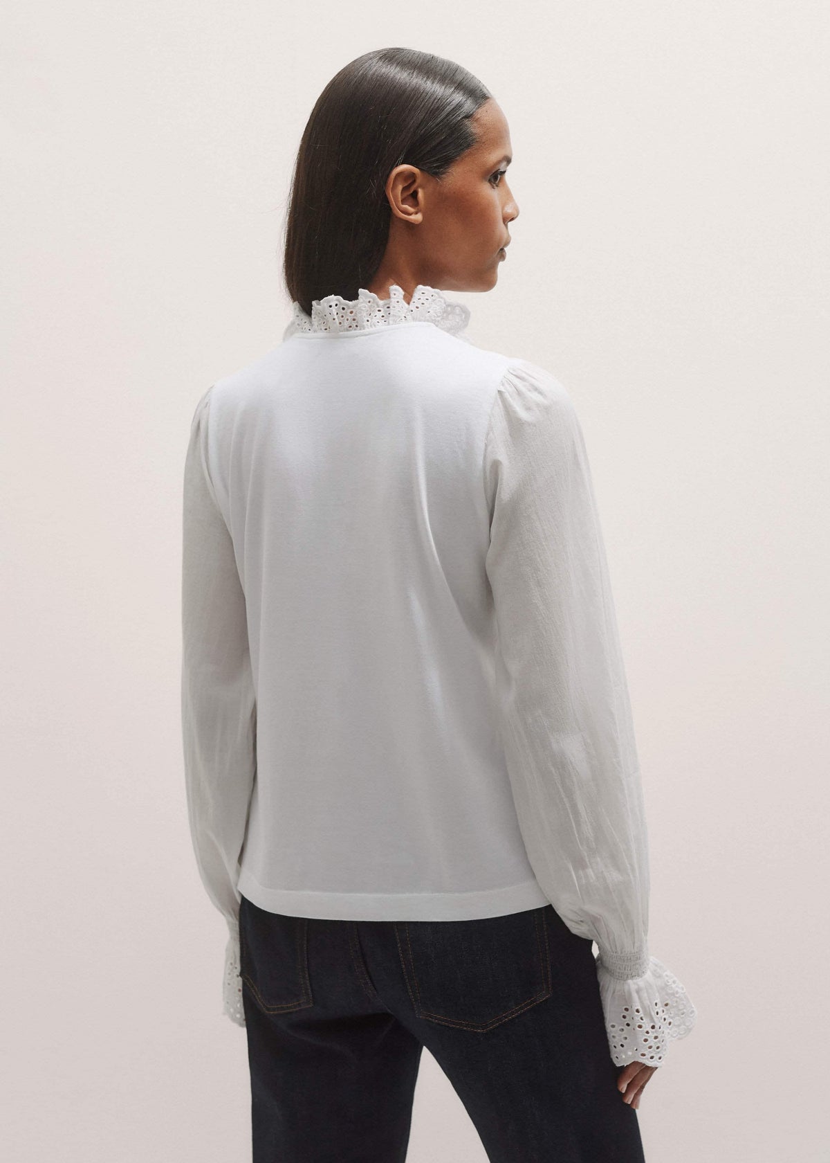 White Cotton Voile Broderie Layering Blouse | ME+EM Clothing