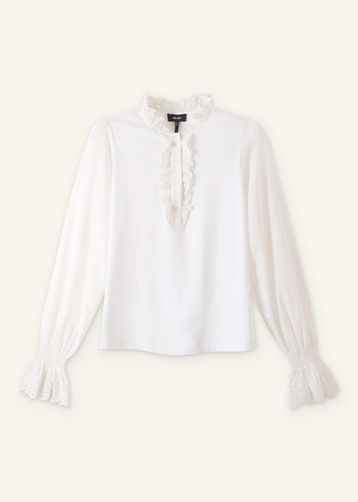 White Cotton Voile Broderie Layering Blouse | ME+EM Clothing