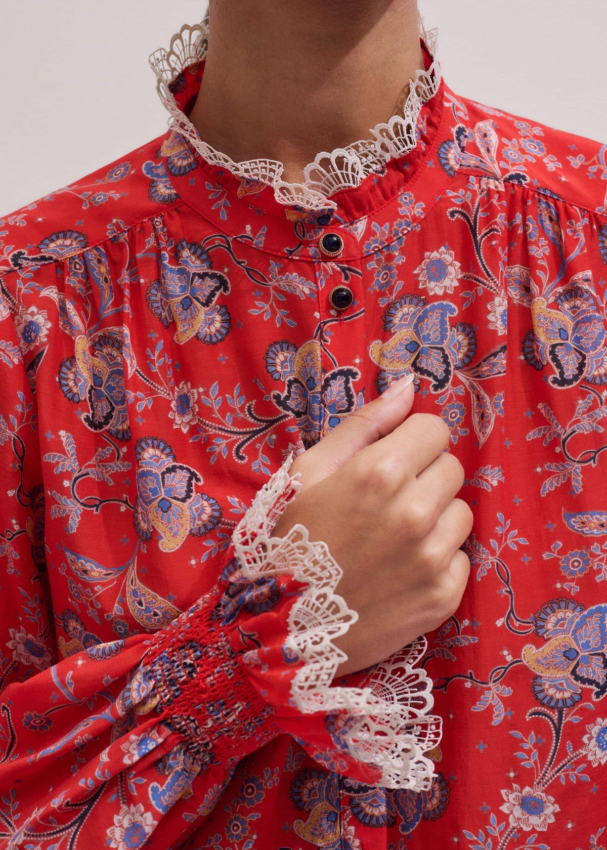 Orange Ornate Floral Paisley Print Blouse | ME+EM Clothing
