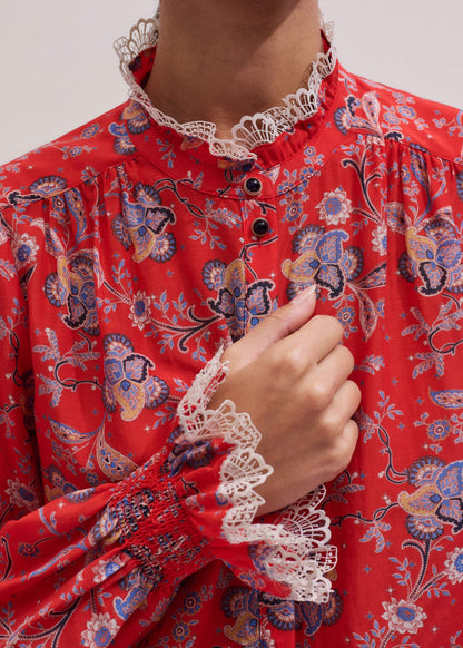 Orange Ornate Floral Paisley Print Blouse | ME+EM Clothing