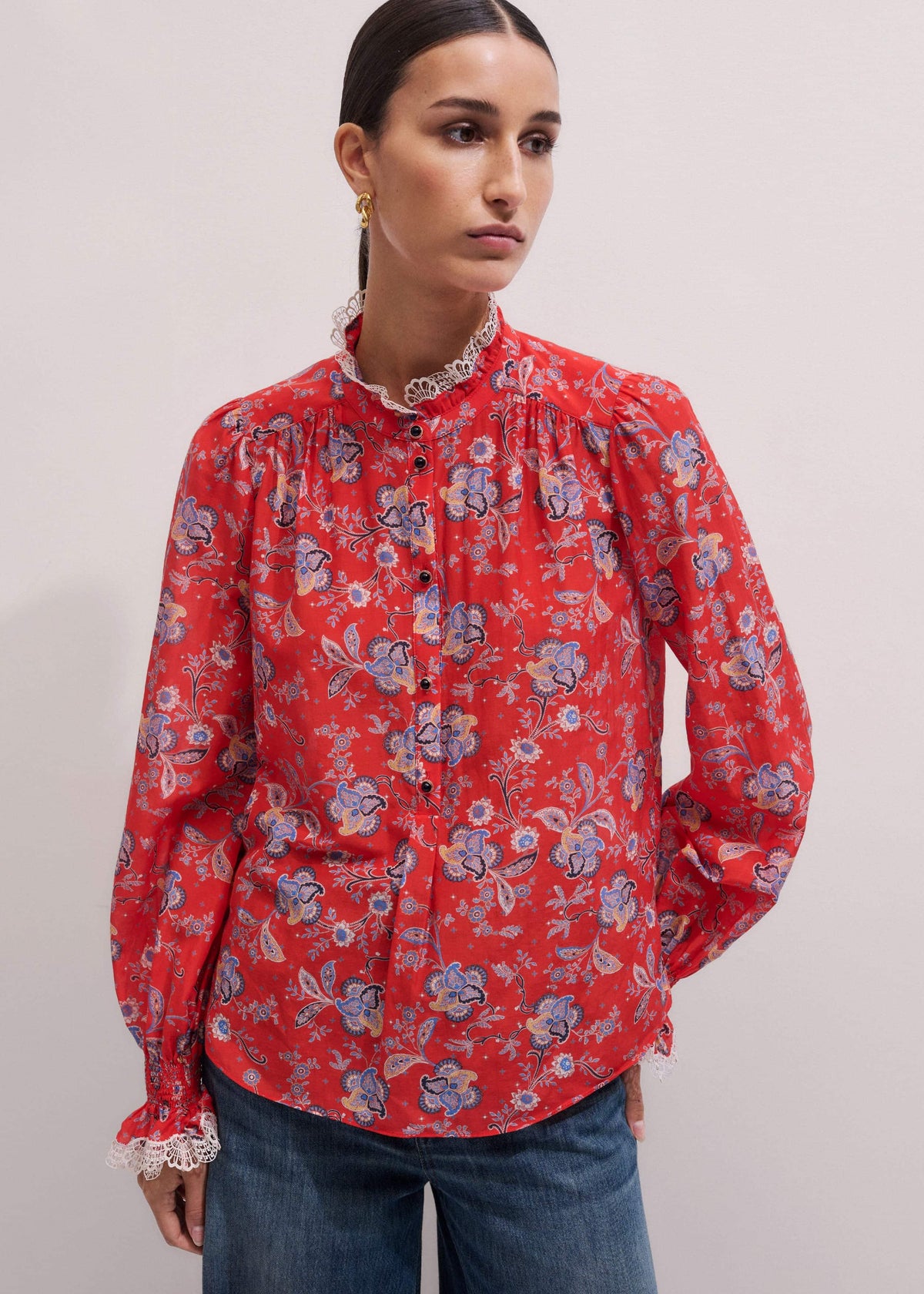 Orange Ornate Floral Paisley Print Blouse | ME+EM Clothing