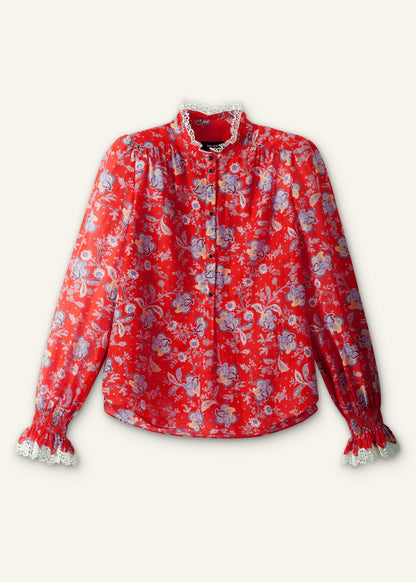 Orange Ornate Floral Paisley Print Blouse | ME+EM Clothing