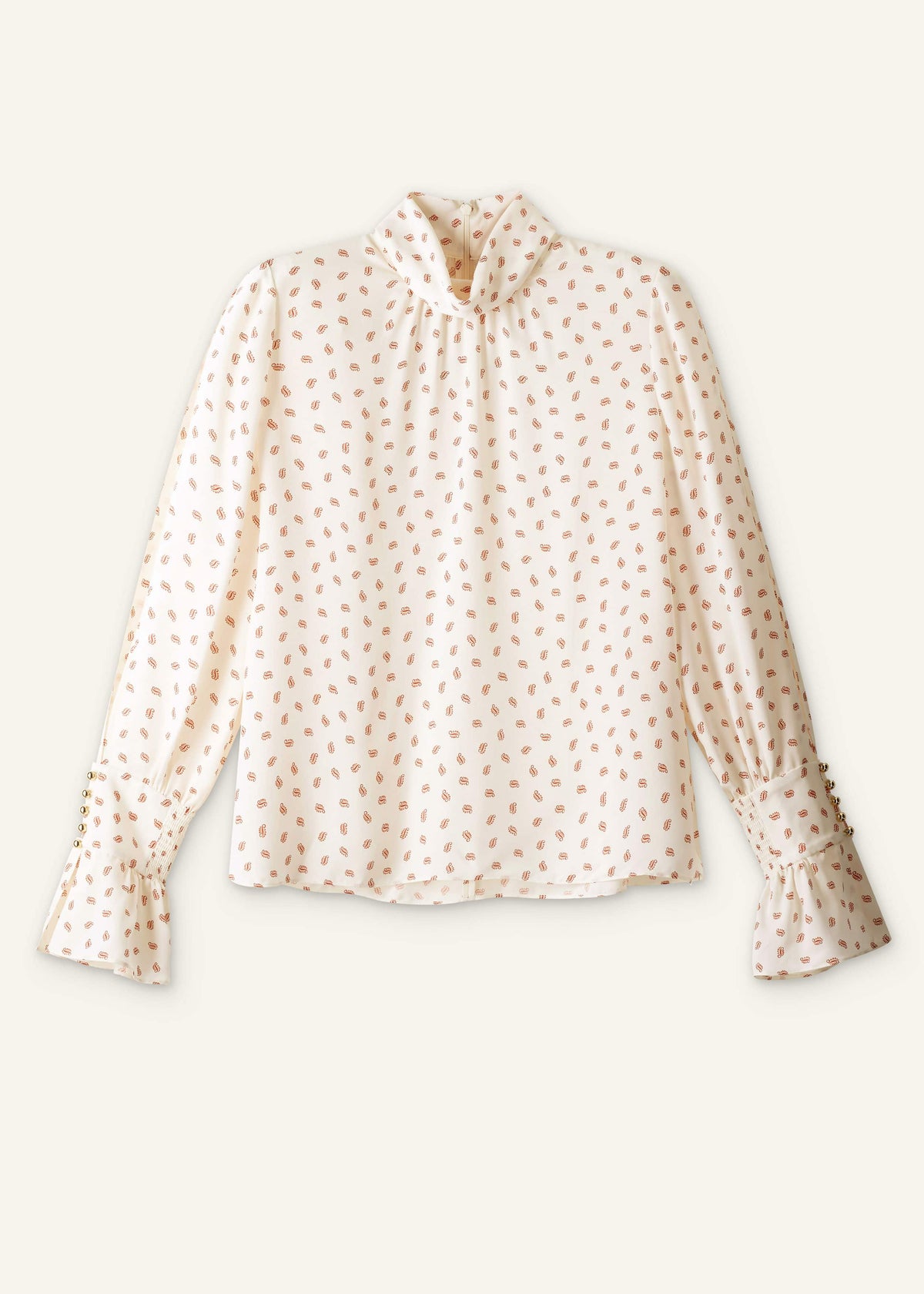 Cream Silk Spaced Paisley Print Statement Sleeve Blouse + Tie | ME+EM Clothing