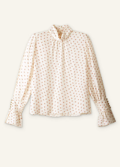 Cream Silk Spaced Paisley Print Statement Sleeve Blouse + Tie | ME+EM Clothing