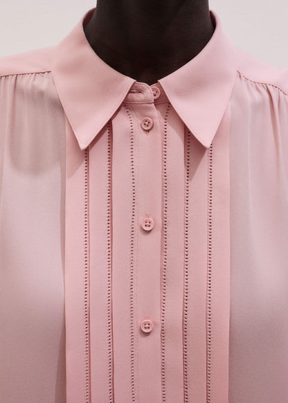 Pink Silk Feminine Embroidered Fluid Straight Blouse | ME+EM Clothing
